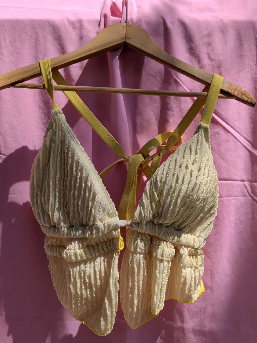 Yellow-Trim Cream Ruffled Top - Picture 1 of 1